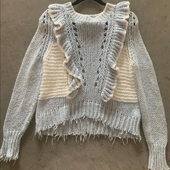 Carolina Blue/White Wildfox Sweater with Ruffle - Picture 3 of 4